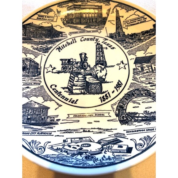 Mitchell County, TX Centennial 1881-1981 Collector Plate Kettlesprings Kilns vtg - Picture 2 of 5